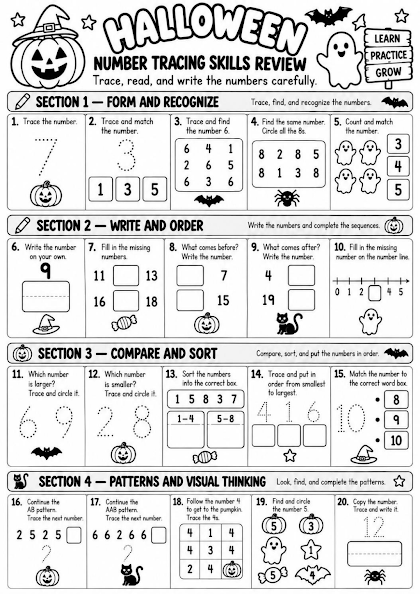 Halloween Number Tracing Skills Review