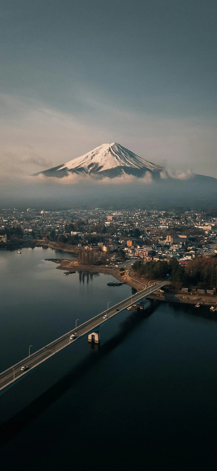 Majestic Mount Fuji Over Water - Aerial Landscape Photography Full HD iPhone Wallpaper (1329x2879)