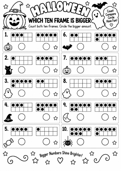 Halloween Which Ten Frame Is Bigger