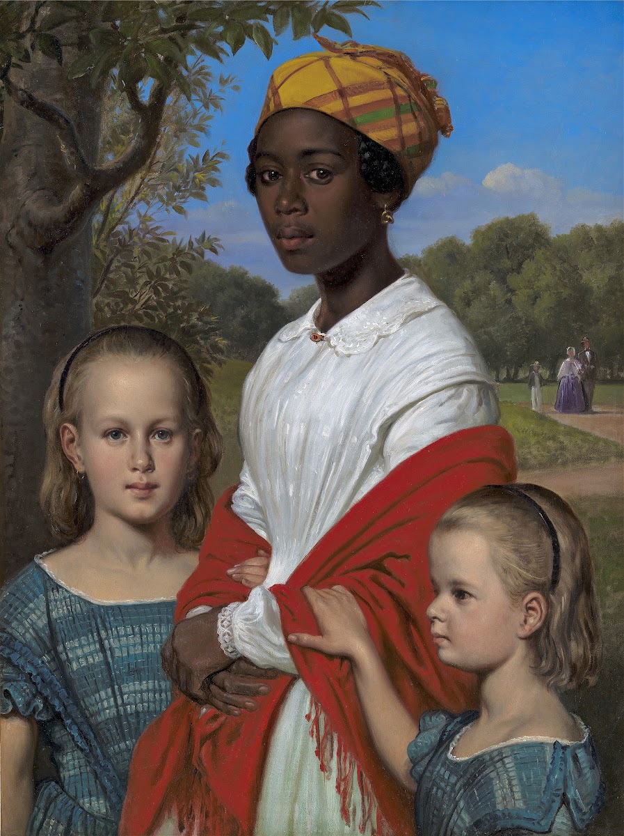 Portrait of Otto Marstrands two Daughters and their West Indian Nanny Justina An