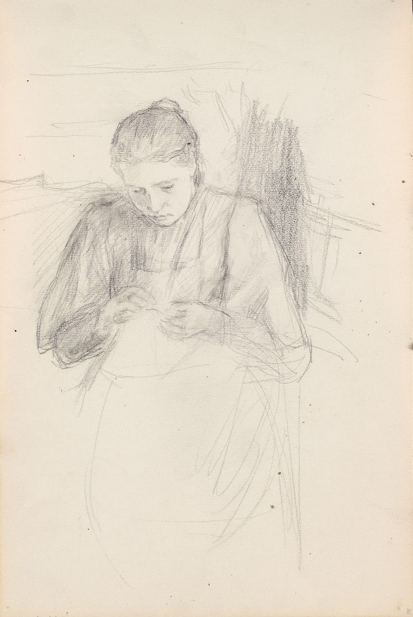 Woman sewing Between 1897 and 1898