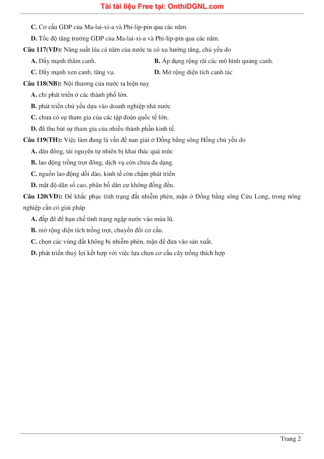 150bài tập môn Địa Lý - Ôn thi ĐGNL ĐHQG TP hà nội Phần 6