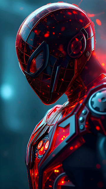 Cybernetic Hero Armor Portrait Glowing Red Circuitry Design - Free mobile Wallpaper