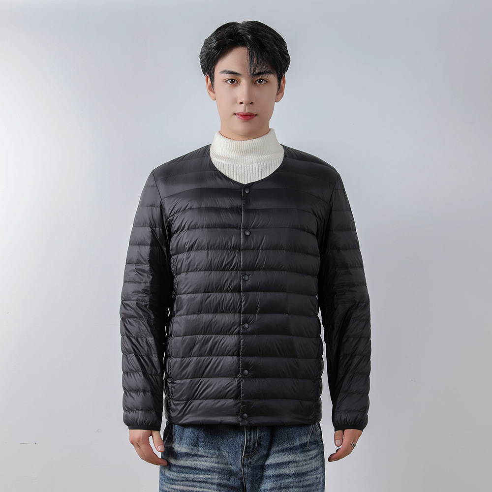 Lightweight men's down jacket, V-neck or round neck