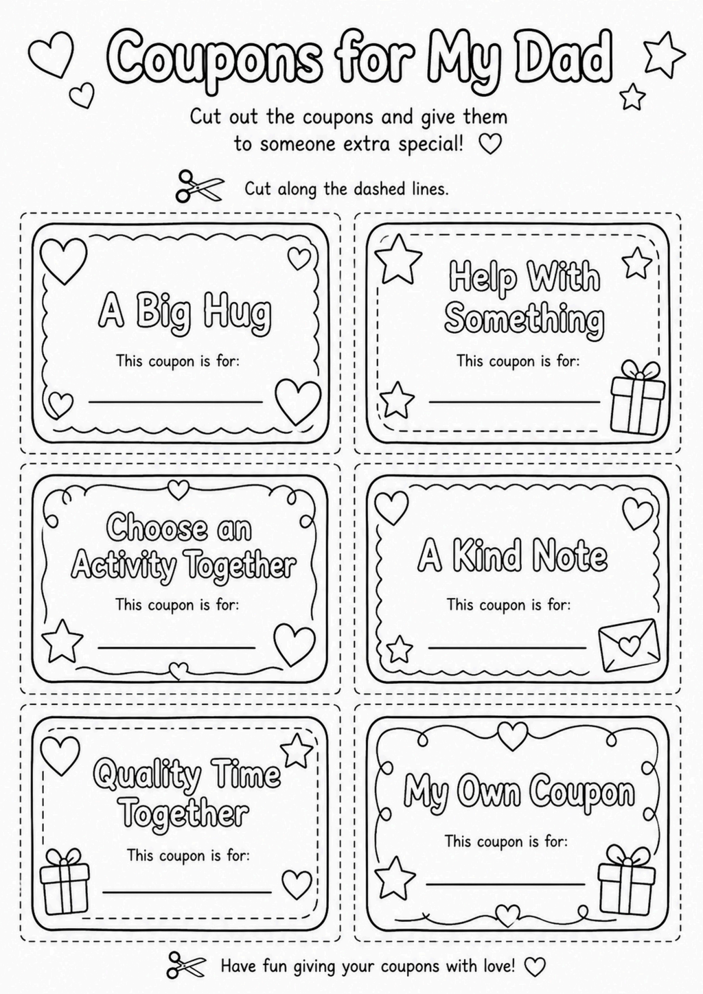 Coupons for My Dad Worksheet