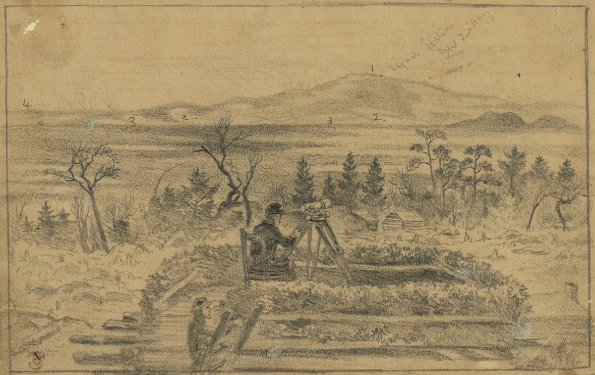 Signal officers watching the camps of Gen Lees army on the south side of the Rap