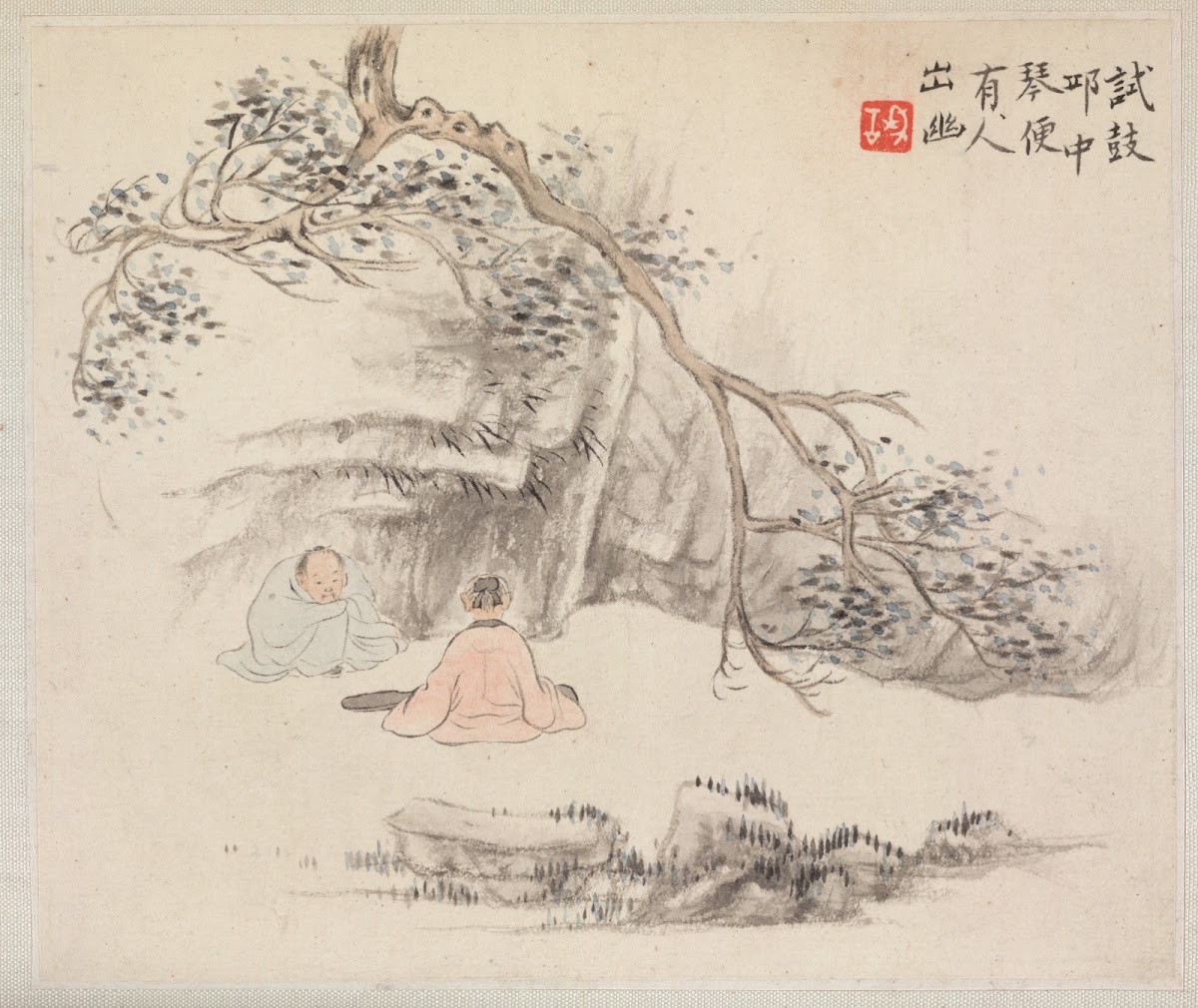 Two Figures Outside One Listens while the Other Plays the Qin 1700s