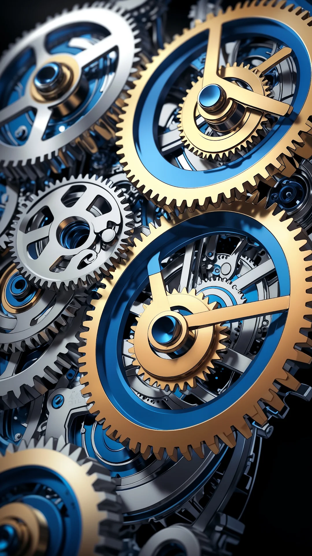 Interlocking Gears in Gold and Blue Machinery - Free 4K mobile Wallpaper