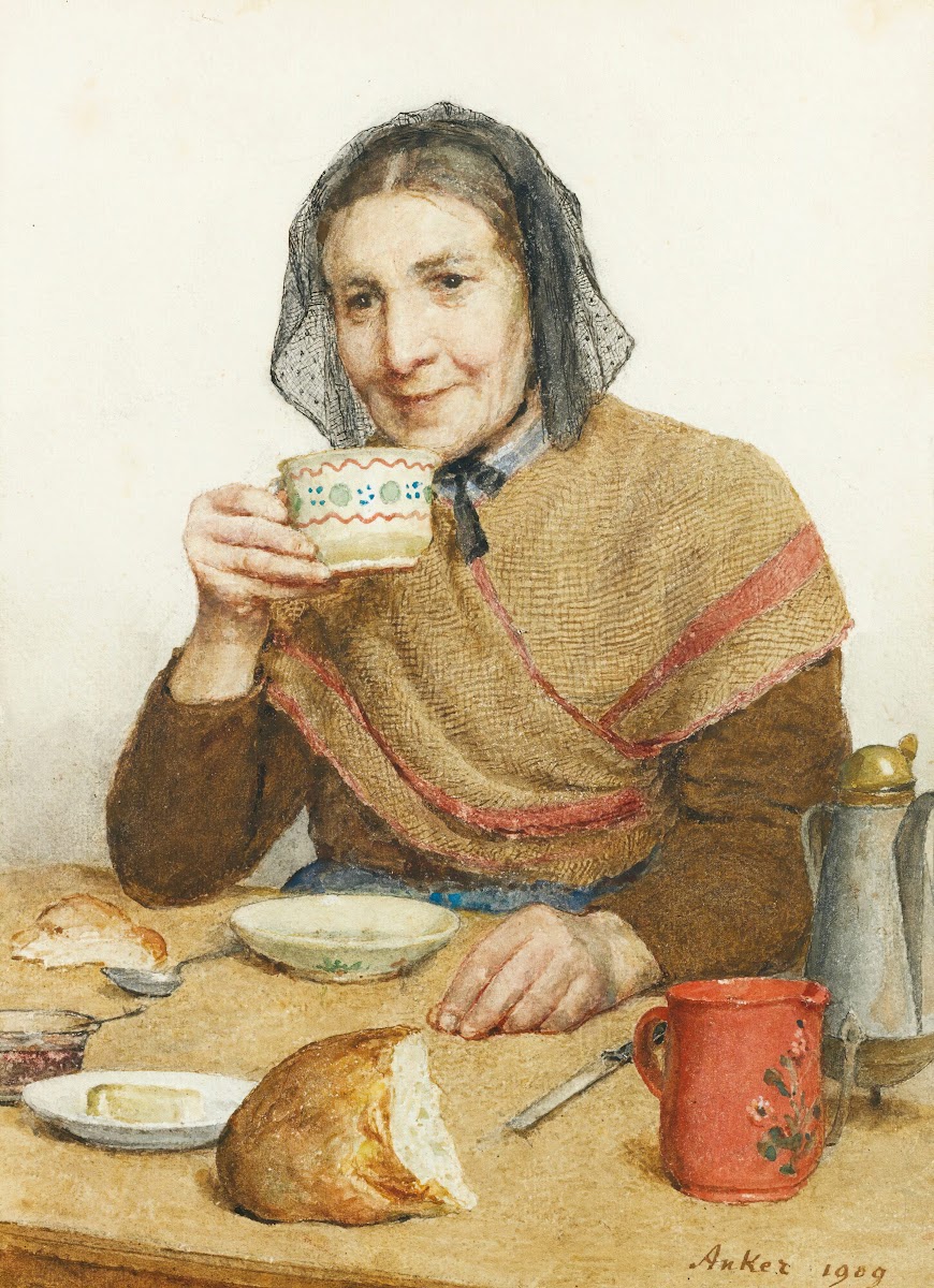 Sitting Peasant Woman Holding A Cup In Her Hand 1909