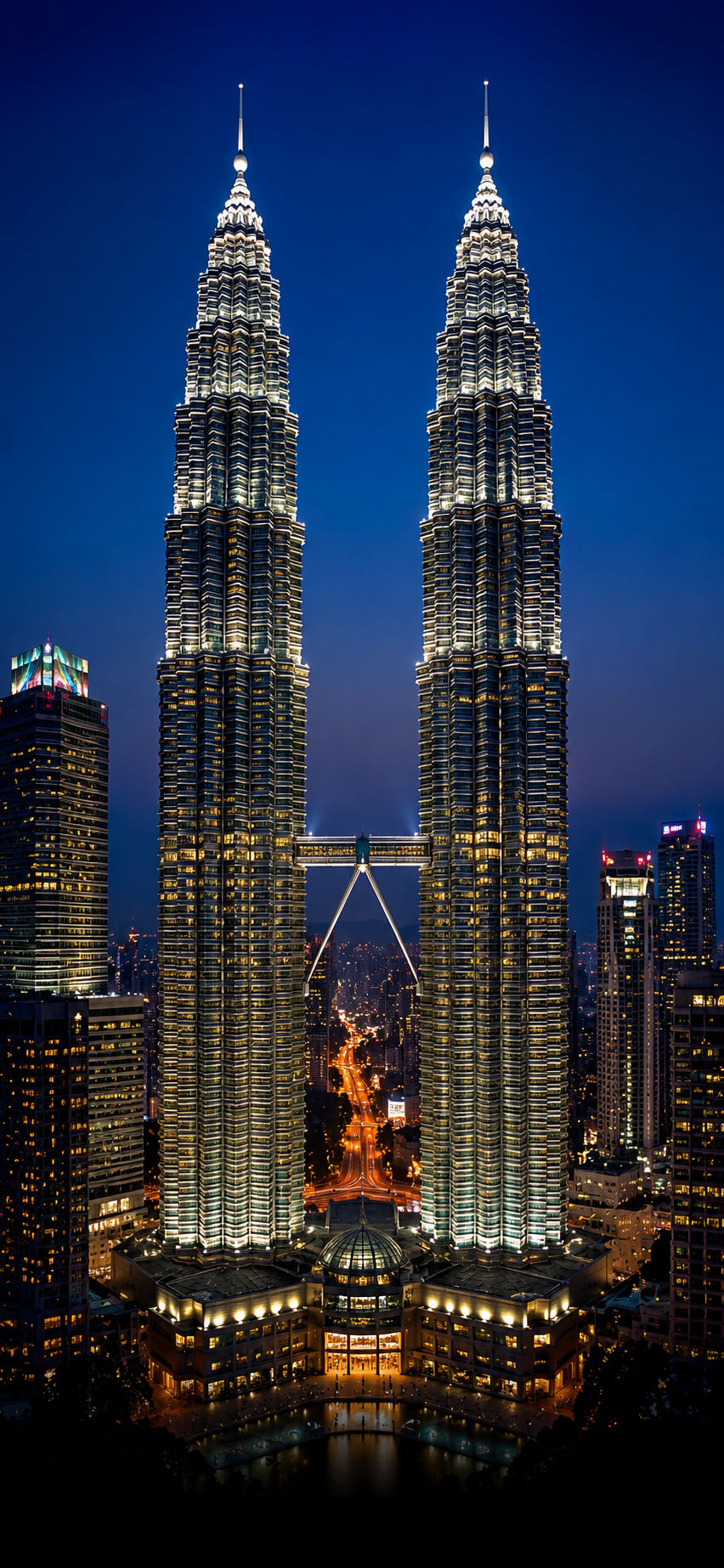 Petronas Twin Towers Illuminated Night Skyline Wallpaper - Free 4K mobile Wallpaper