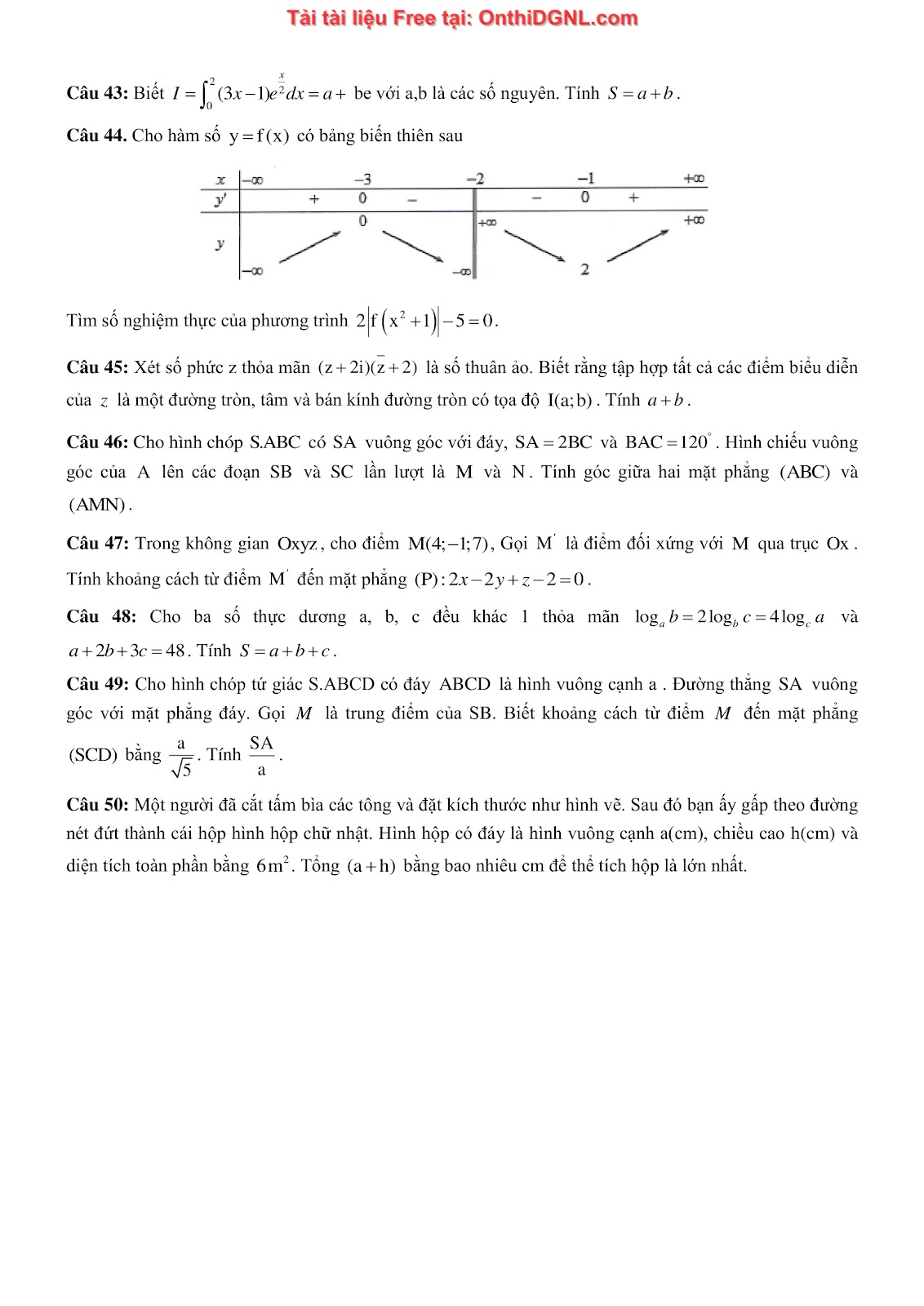 1300 bài tập môn Toán - Ôn thi ĐGNL ĐHQG Hà Nội Phần 24