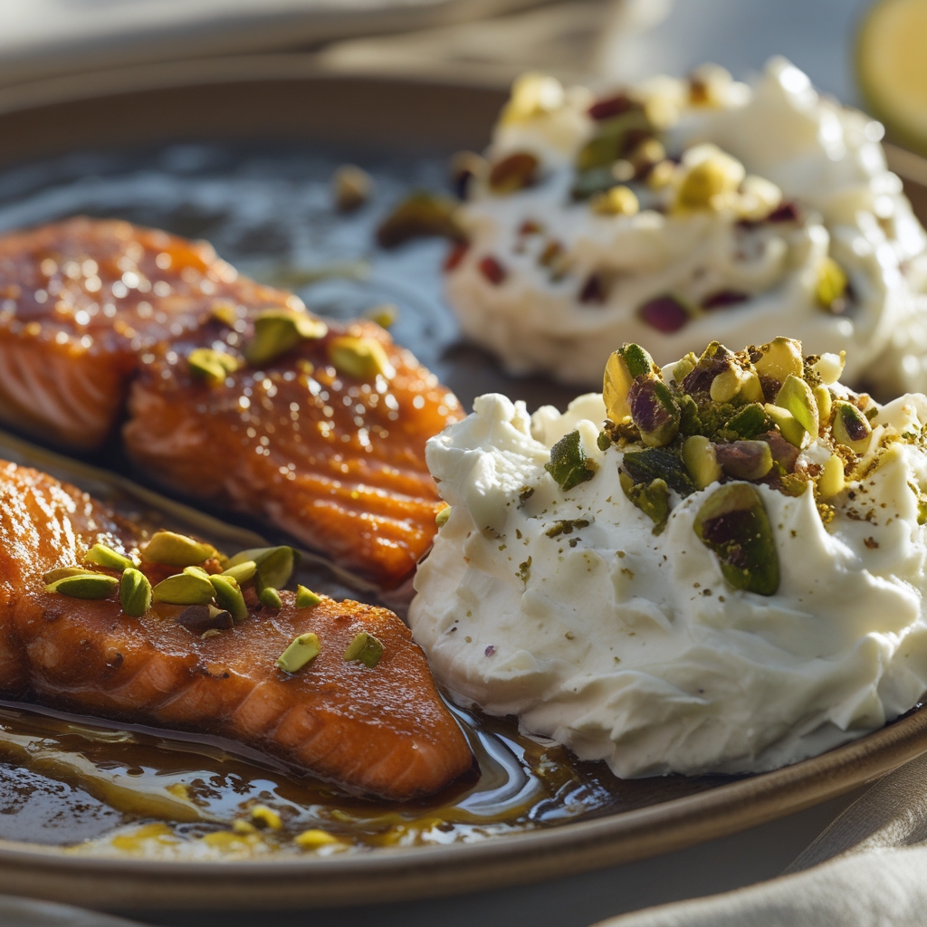 Final Crispy Harissa Salmon & Whipped Pistachio Labneh Protein Plates