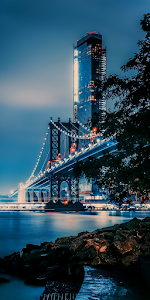 Manhattan Bridge Night View Brooklyn Waterfront Skyline
