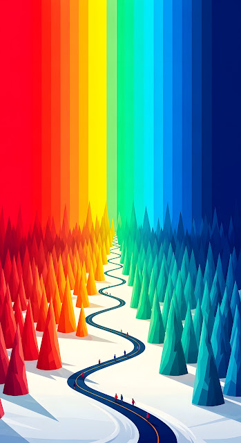 Geometric Rainbow Forest Road Low Poly Art Illustration - Free mobile Wallpaper