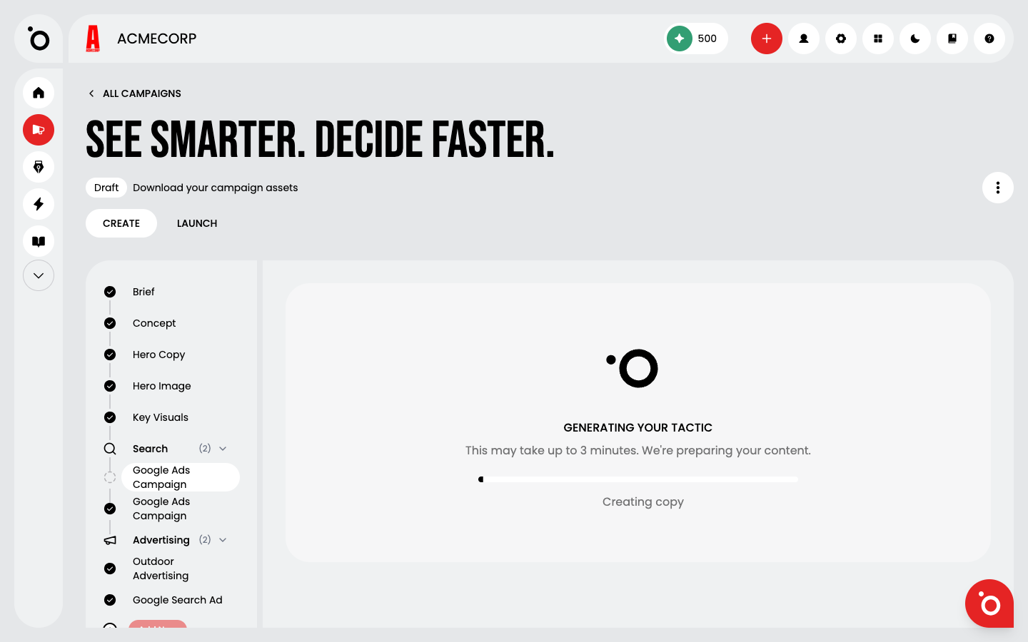 The generating state, noting it may take up to a few minutes