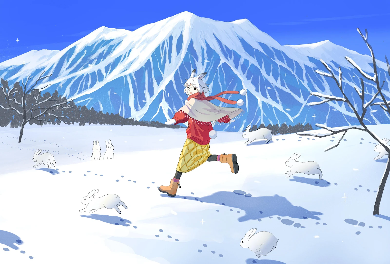 Winter, Anime, Snow, Rabbit 4K Wallpaper Background (4078x2756)