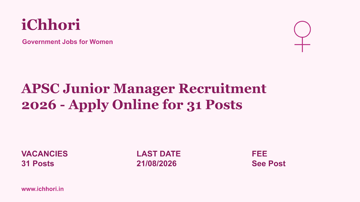 APSC Junior Manager Recruitment 2026 - Apply Online for 31 Posts - iChhori