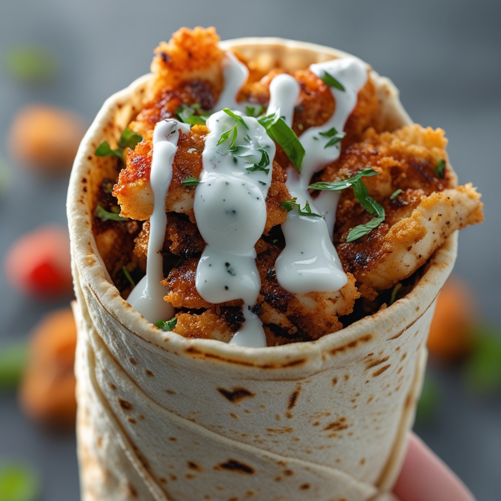 Final Crispy Za'atar Chicken & Halloumi Protein Wraps with Minted Cucumber Yogurt