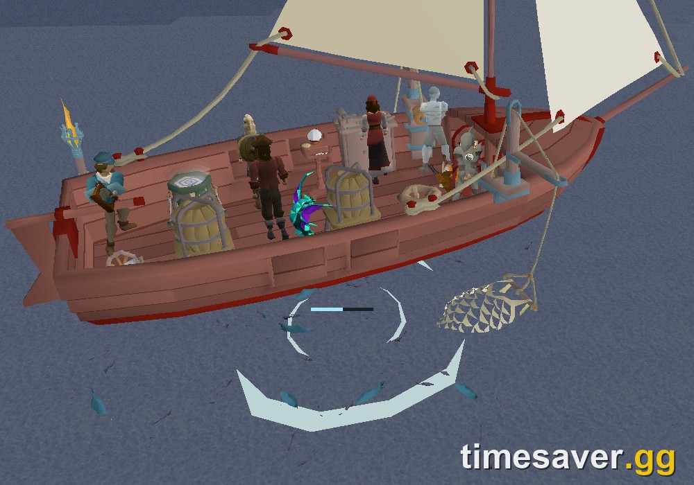 Deep sea trawling — crew hauling a full net at sea in OSRS