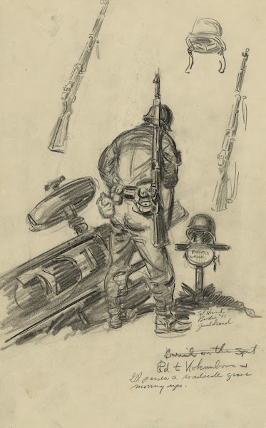 Rd to Kokumbona a GI passes a roadside grave moving up 1943