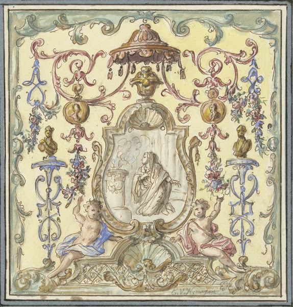 Ornament met offerende Vestaalse maagd 1677   1755