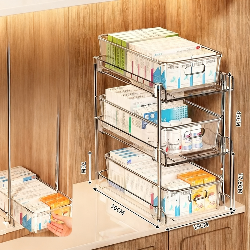 Transparent medicine storage box with drawers