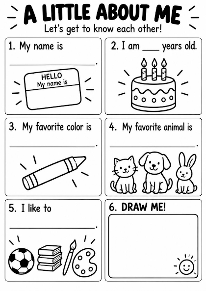 All About Me Quick Introduction Worksheet