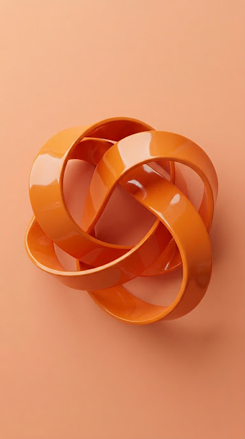 Abstract Orange Glossy Loop Ribbon on Peach Background - Free mobile Wallpaper