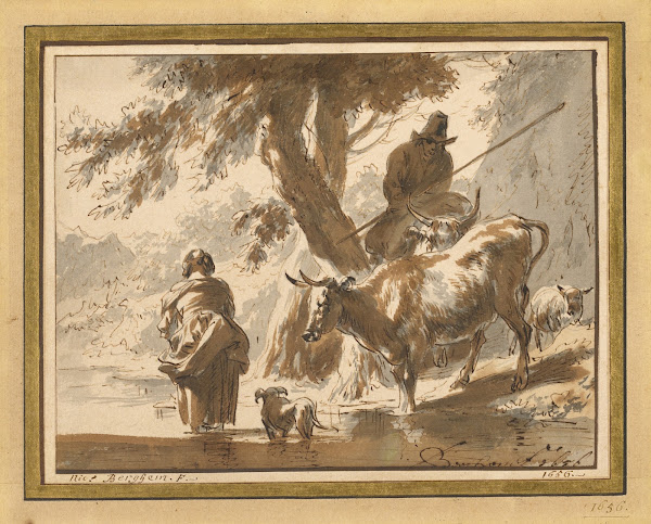 Cows Crossing A Ford With A Couple And A Dog 1656