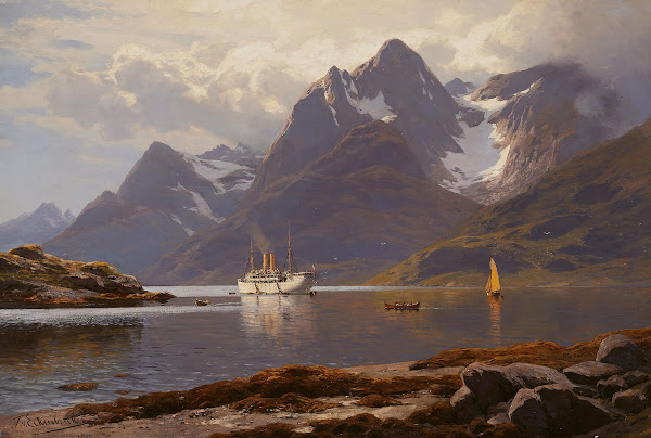 Der Dampfer Oceana im Raftsund 1912