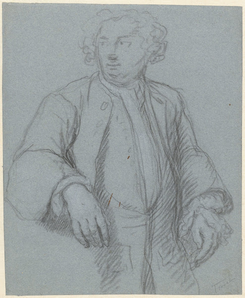 Portret van een onbekende man met lange jas driekwart naar links 1706 1750