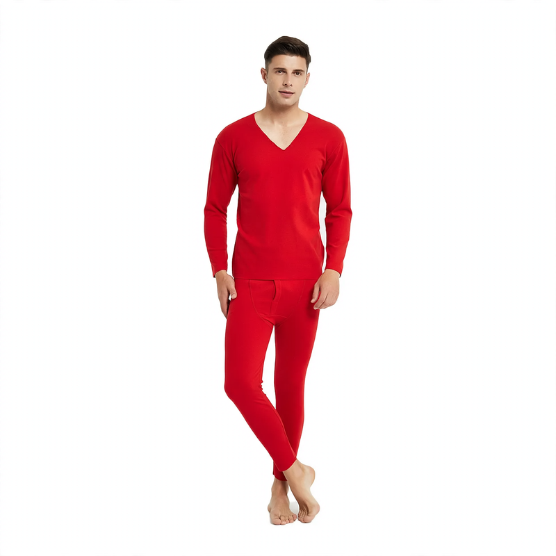 Men's thermal underwear set, V-neck