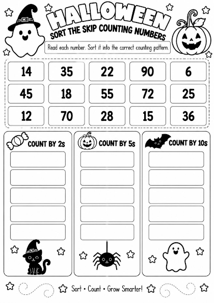 HALLOWEEN SORT THE SKIP COUNTING NUMBERS