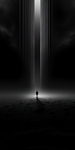 Silhouette Standing in Beam of Light Between Towers