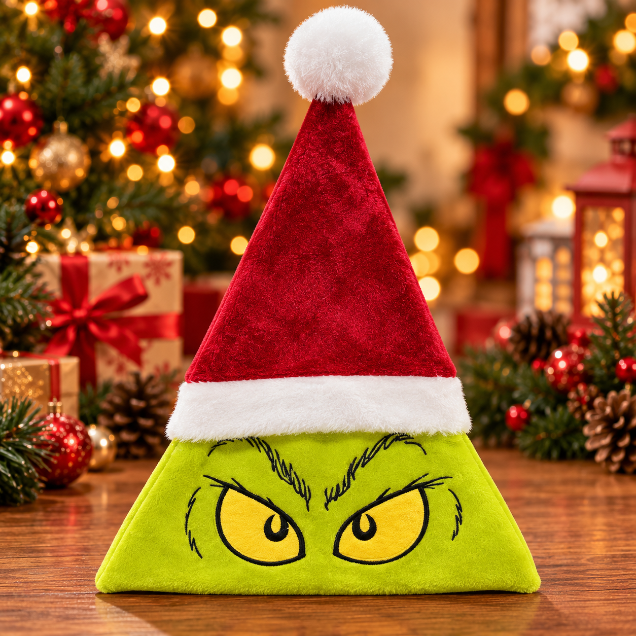 Gorro Navideño Verde con Ojos de Grinch
