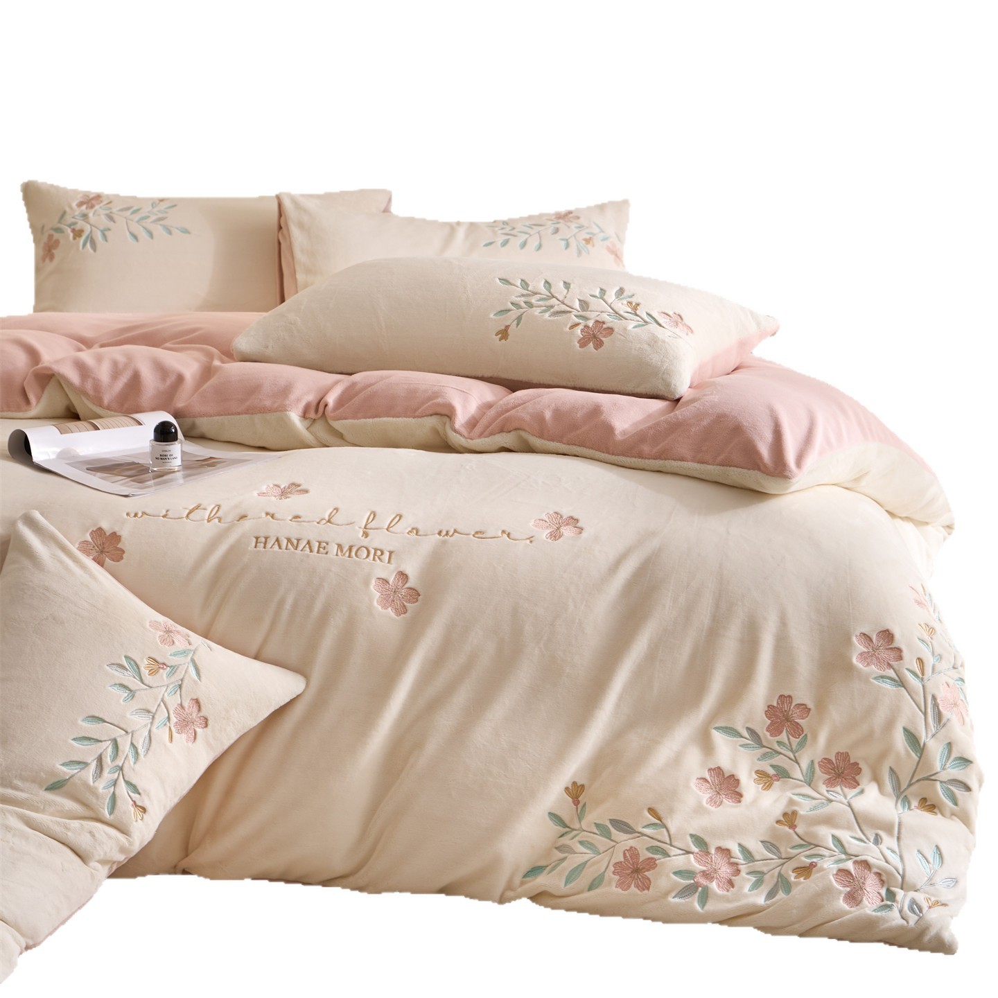 Milchfaser-Bettwäsche-Set, 4-teilig, Blumenmuster