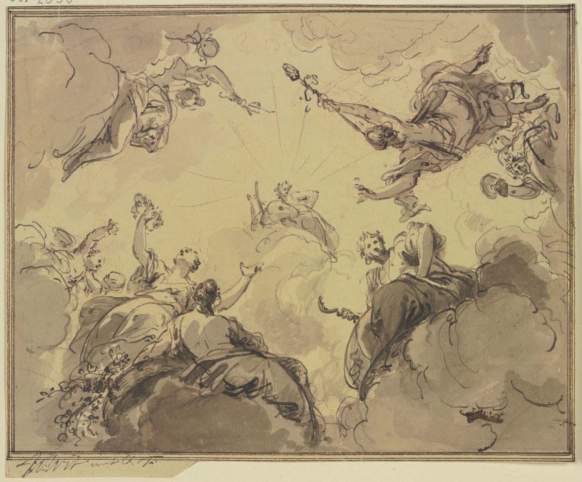 Apollo umgeben von Bacchus Ceres Flora und anderen Gottheiten
