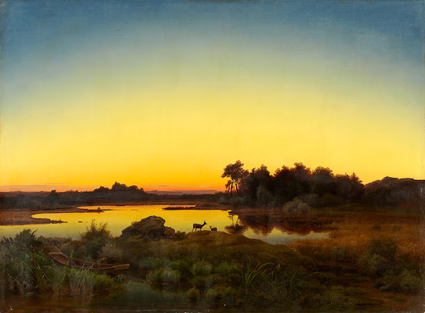 Landscape With Deer At Sunset 1847