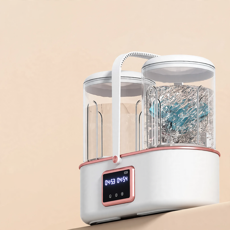 Portable double washing machine with battery, cordless