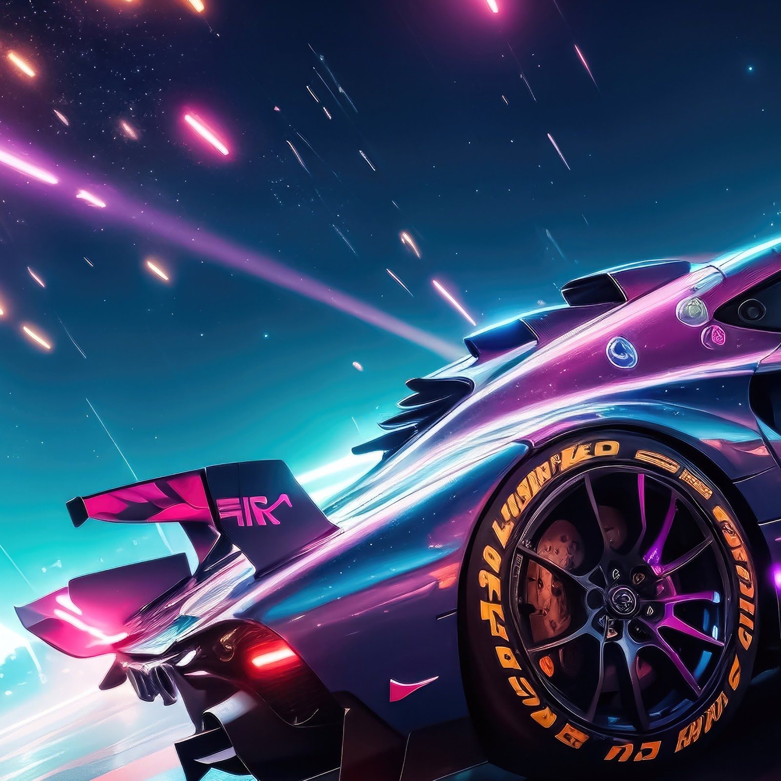 Download Cyberpunk Racing Cars On Track 4K iPhone