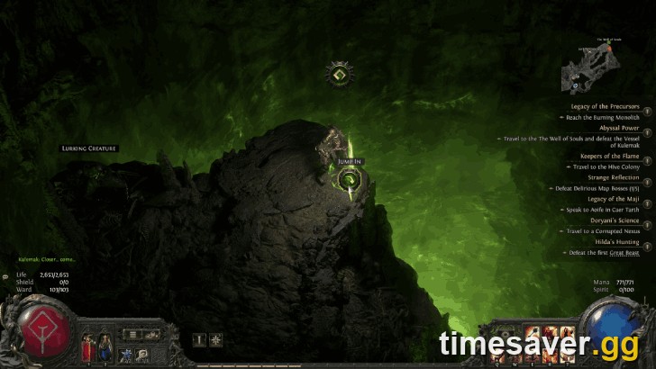 The "Jump In" option appears at the Well of Souls when you carry Kulemak's Invitation