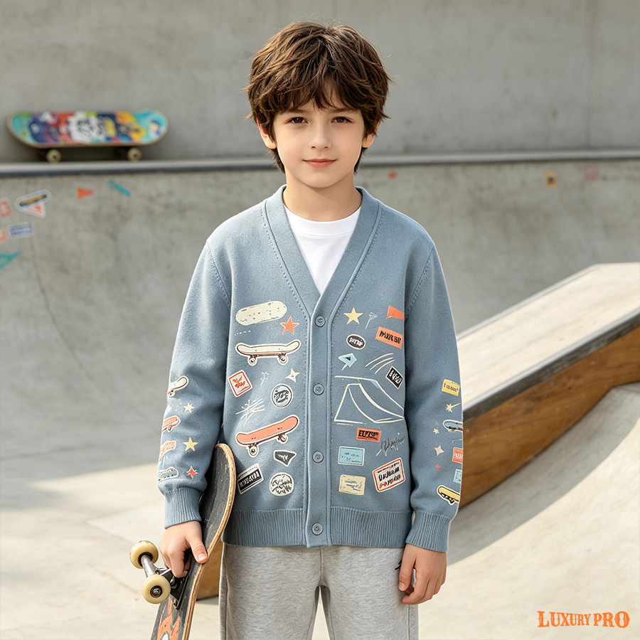 AOP YF Kids' Imitation Knit Cardigan