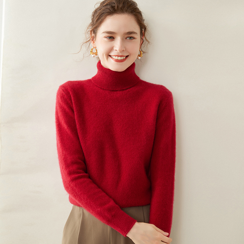 Women's Cashmere Sweater, High Neck, Double Knit