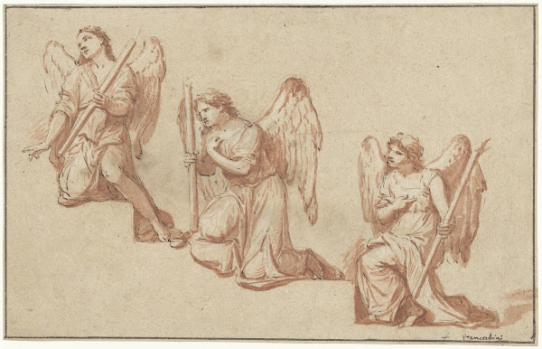 Three Studies of Kneeling Angels Torches 1690   1699