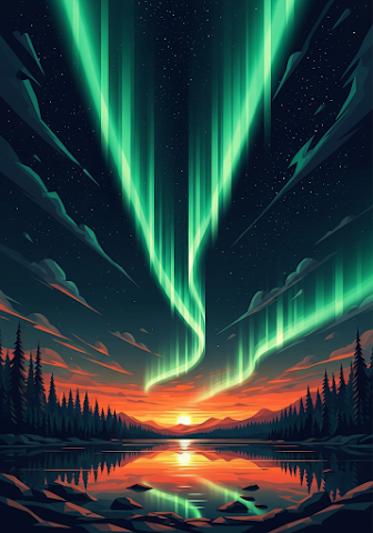 Northern Lights Abstract Sunset Landscape