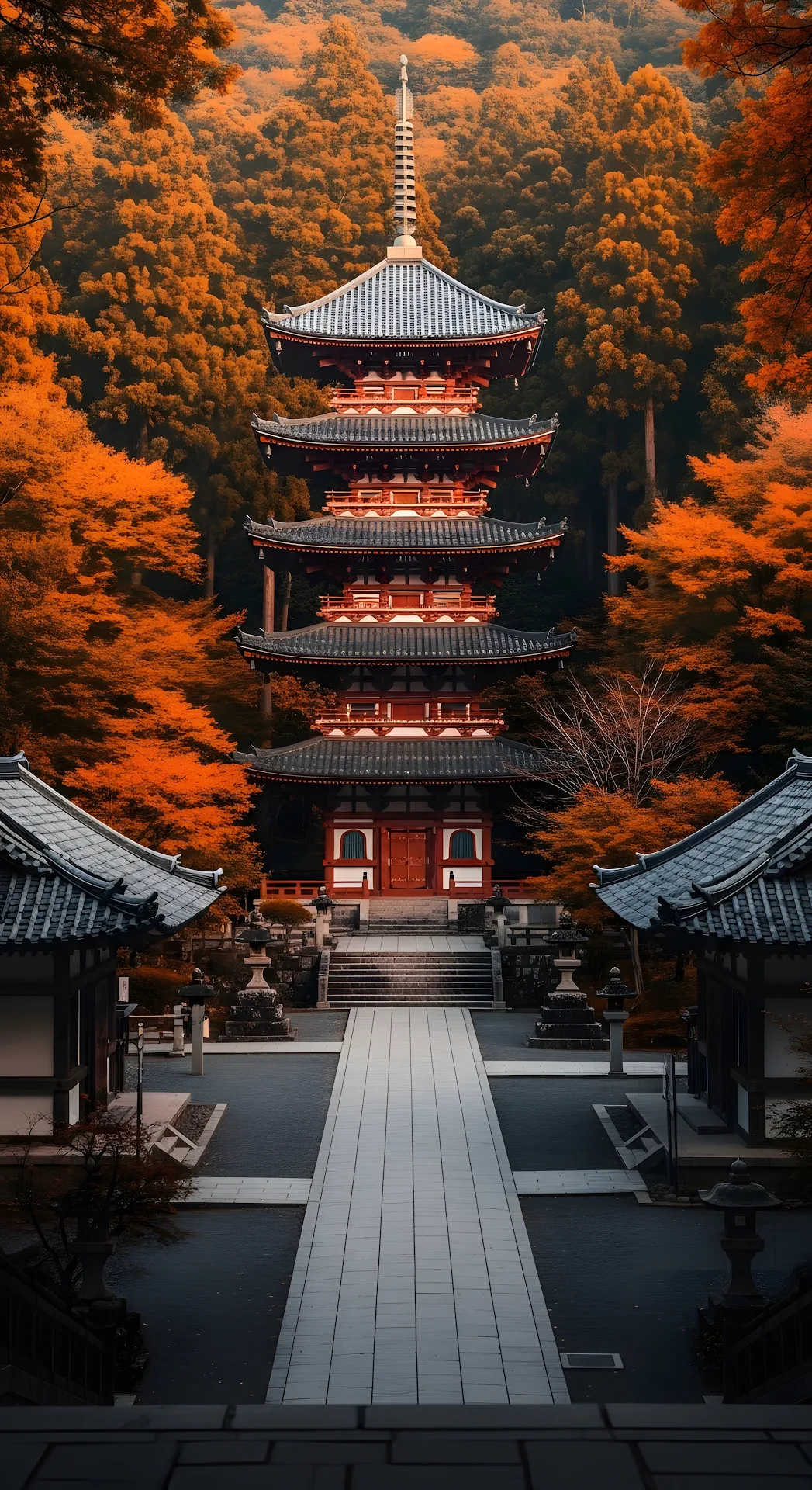 Ancient Japanese Pagoda Amidst Vibrant Autumn Foliage - Free 4K mobile Wallpaper