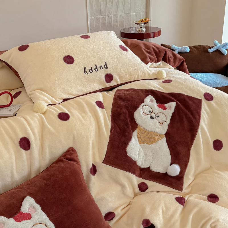 Milk fiber bedding set with dog motif