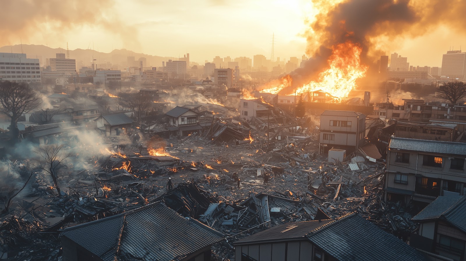 地震後の市街地で起きた火災のイメージ