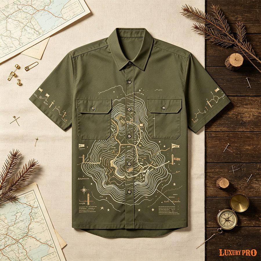 AOP Alloy Button PTB Double Pocket Long Sleeve Shirt