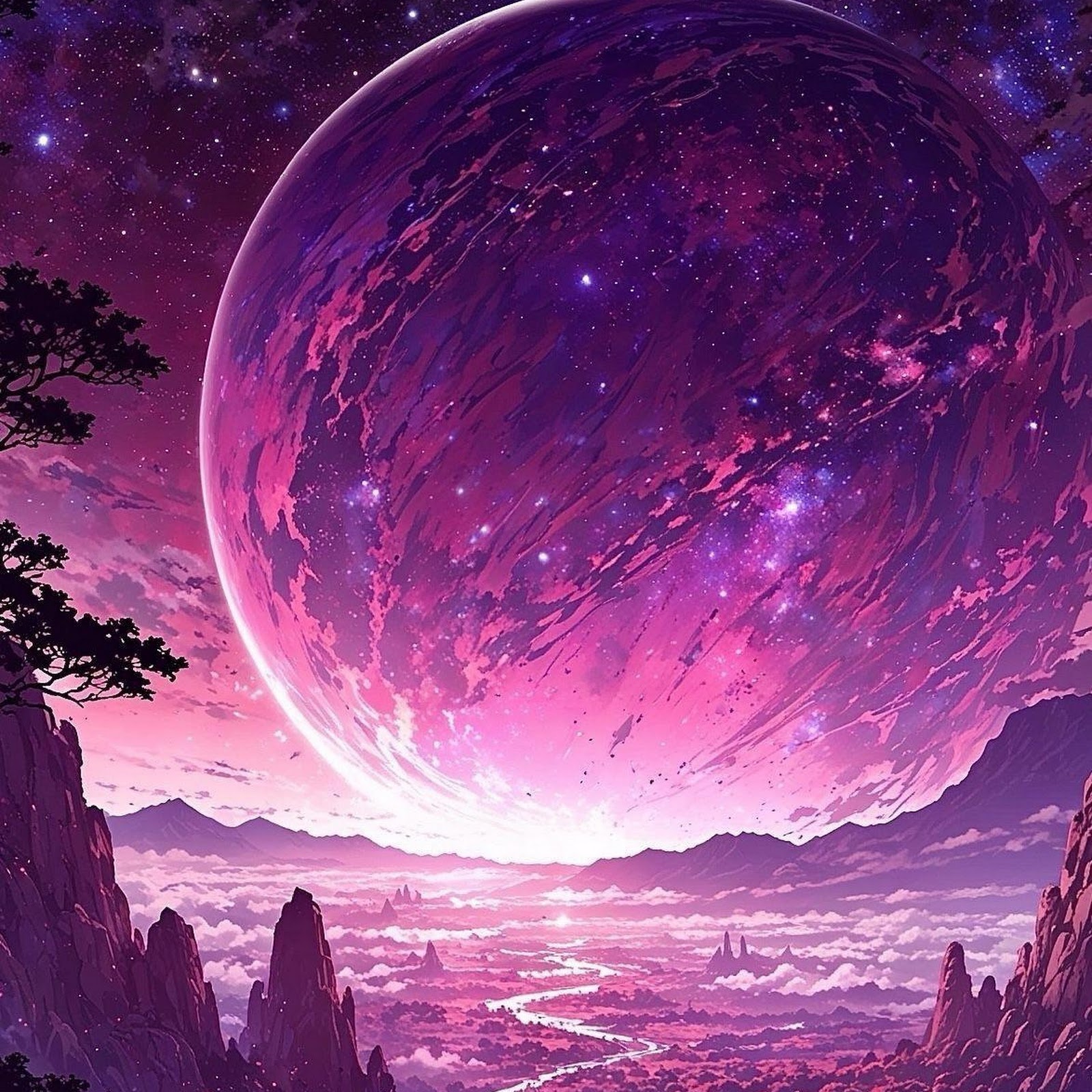 Download Massive Pink Planet Fantasy Landscape Full HD iPhone